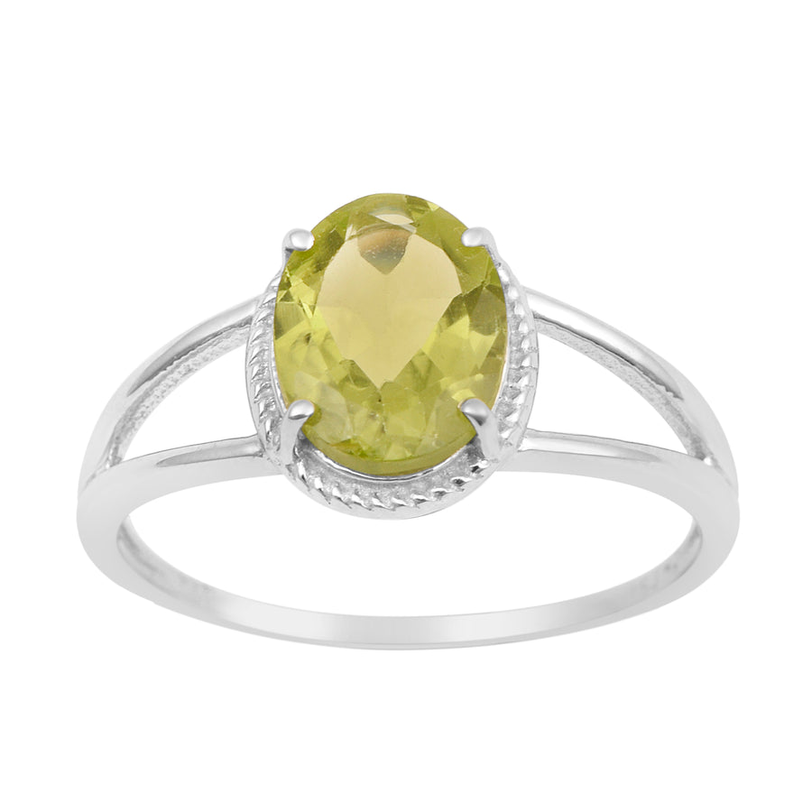 Peridot Solitaire Split Shank Ring - Sterling Silver