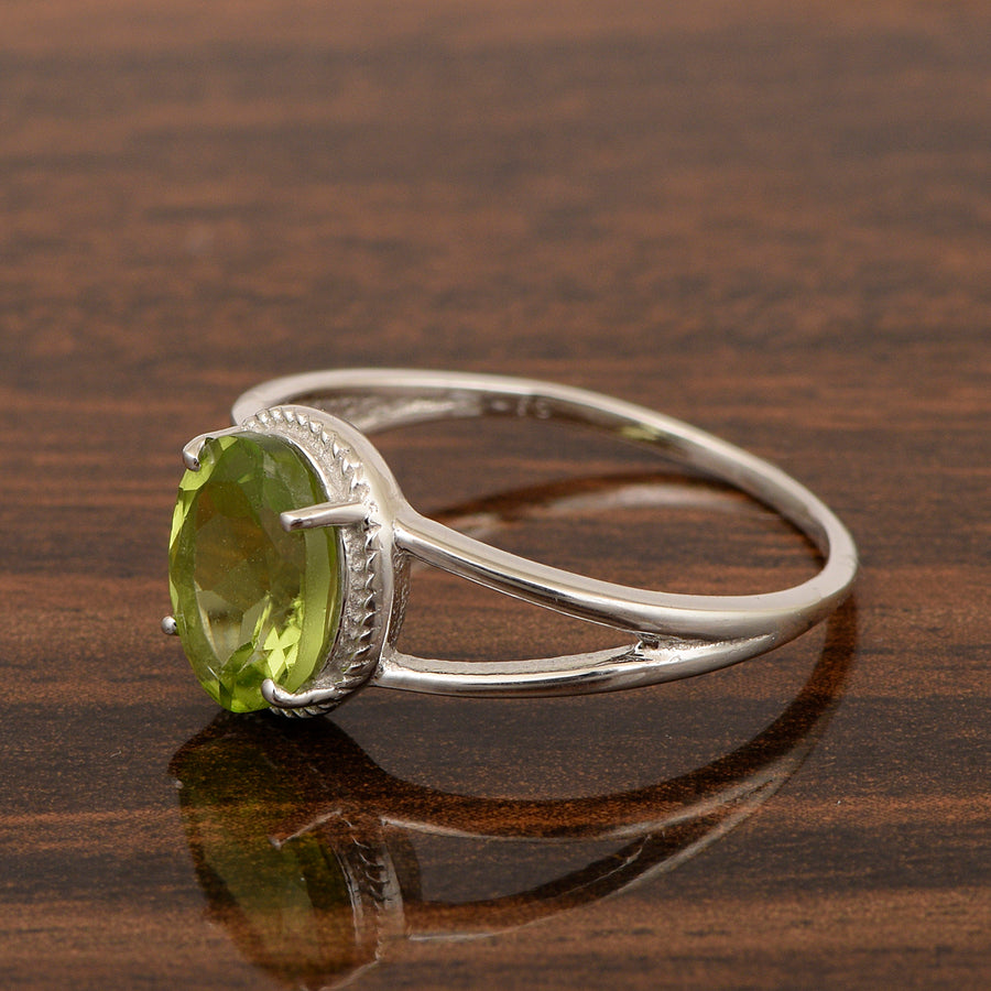 Peridot Solitaire Split Shank Ring - Sterling Silver