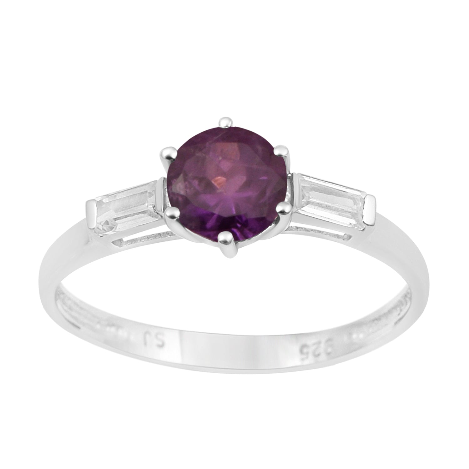 4 MM Round Amethyst 925 Sterling Silver Three Stone Solitaire Women Ring - Kimaya INC