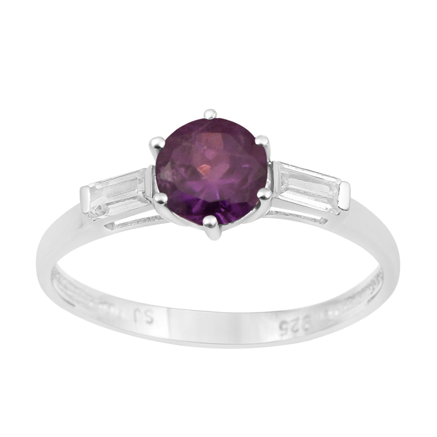 Amethyst Three Stone Ring -Sterling Silver