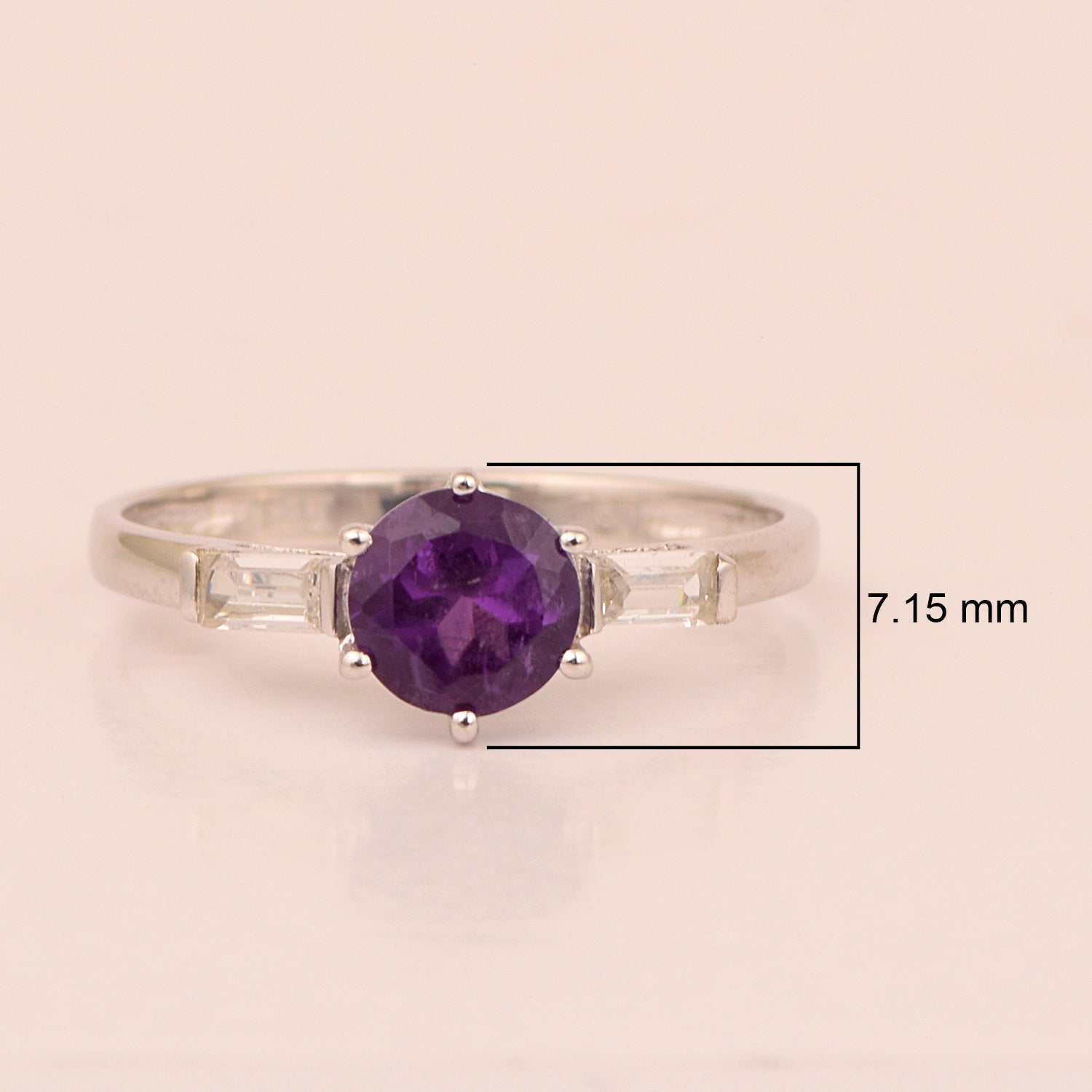 4 MM Round Amethyst 925 Sterling Silver Three Stone Solitaire Women Ring - Kimaya INC