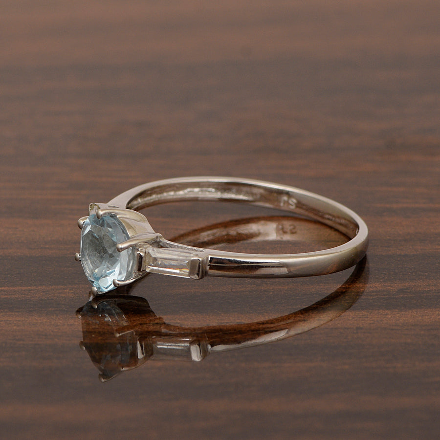 Aquamarine Three Stone Ring -Sterling Silver