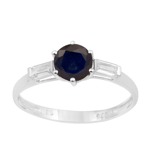 4 MM Round Blue Sapphire 925 Sterling Silver Three Stone Solitaire Women Ring - Kimaya INC