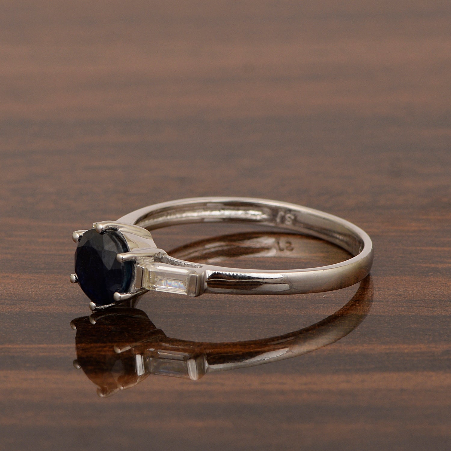 4 MM Round Blue Sapphire 925 Sterling Silver Three Stone Solitaire Women Ring - Kimaya INC