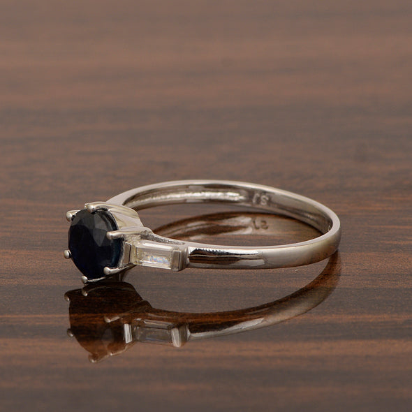 4 MM Round Blue Sapphire 925 Sterling Silver Three Stone Solitaire Women Ring - Kimaya INC
