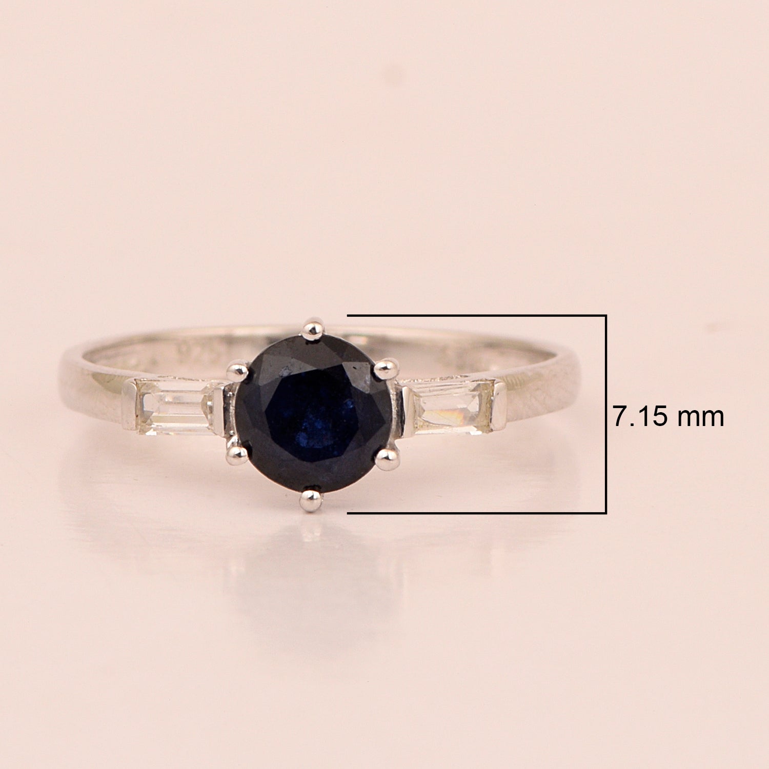 4 MM Round Blue Sapphire 925 Sterling Silver Three Stone Solitaire Women Ring - Kimaya INC