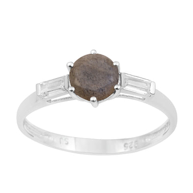 4 MM Round Labradorite 925 Sterling Silver Three Stone Solitaire Women Ring - Kimaya INC