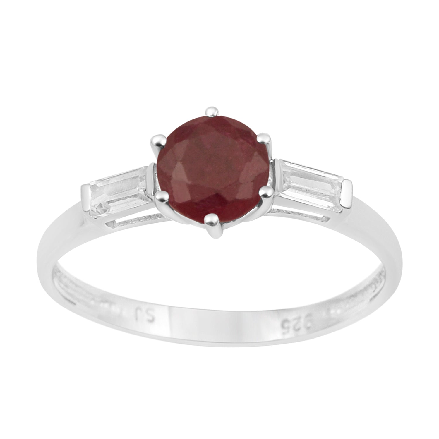 4 MM Round Ruby 925 Sterling Silver Three Stone Solitaire Women Ring - Kimaya INC