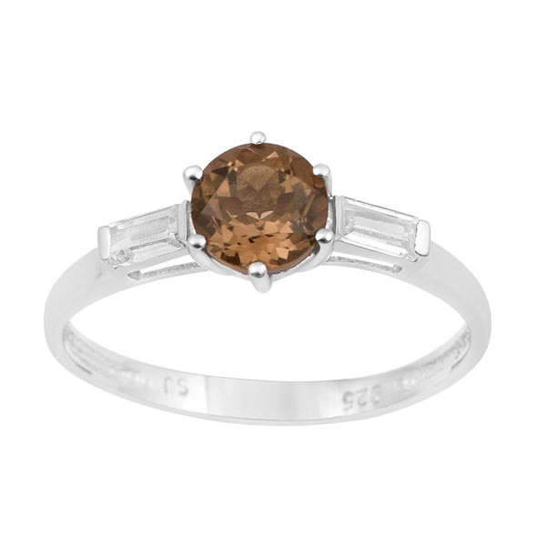4 MM Round Smoky Quartz 925 Sterling Silver Three Stone Solitaire Women Ring - Kimaya INC