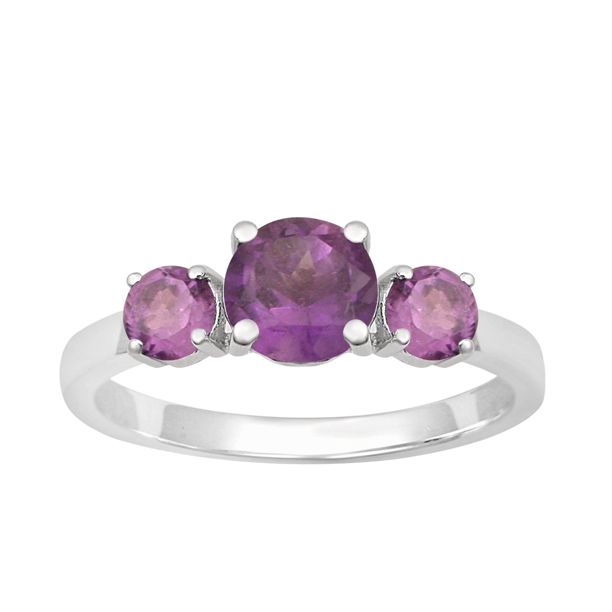 Trilogy Gemstone Amethyst 3-Stone 0.60 Ctw 925 Sterling Silver Ring - Kimaya INC