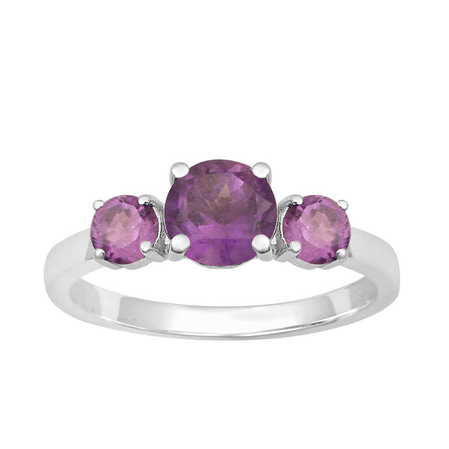 Amethyst Classic Three Stone Ring -Sterling Silver