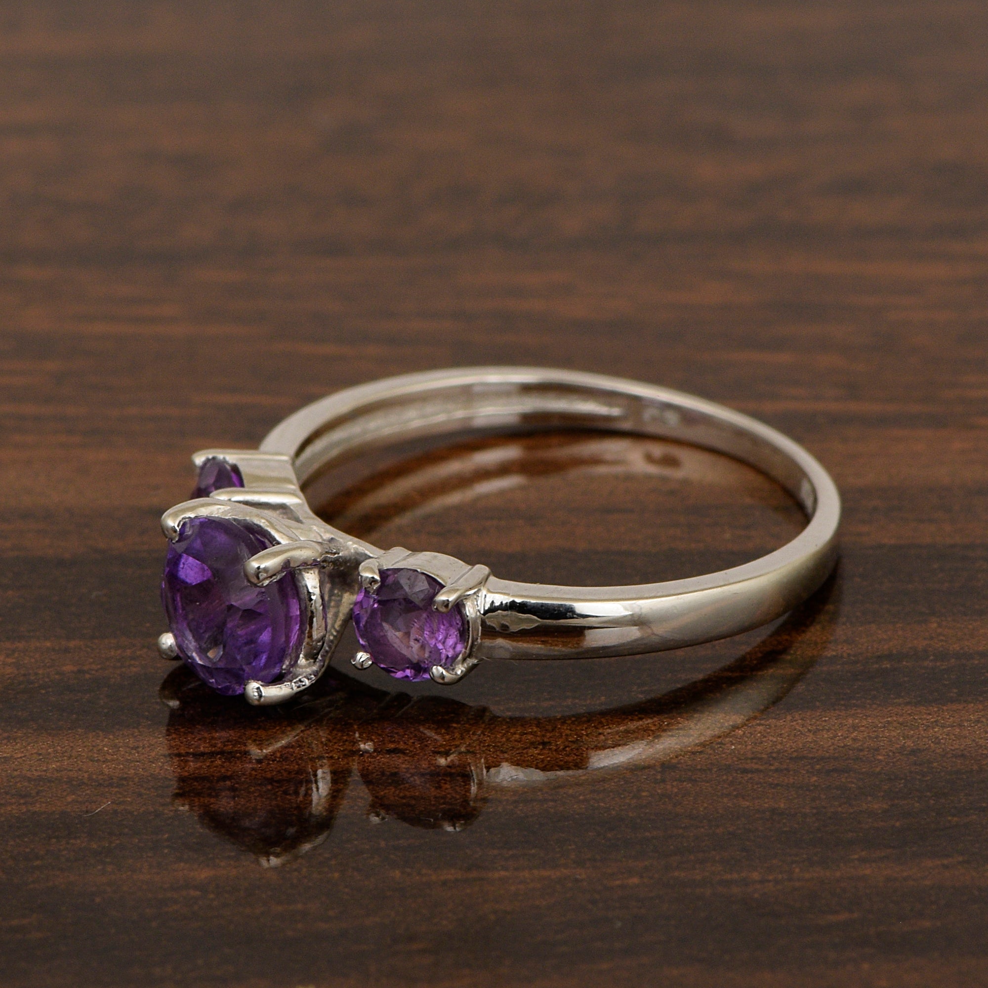 Trilogy Gemstone Amethyst 3-Stone 0.60 Ctw 925 Sterling Silver Ring - Kimaya INC