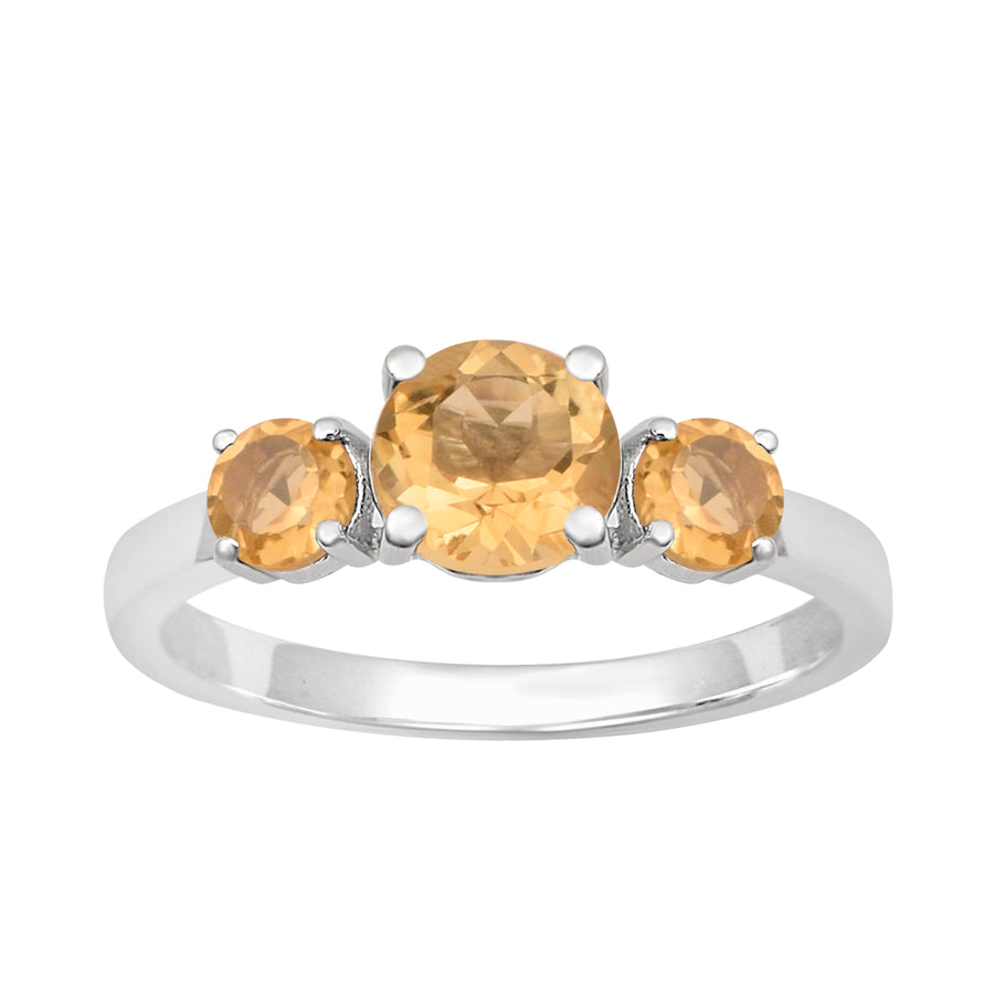 Citrine Classic Three Stone Ring -Sterling Silver