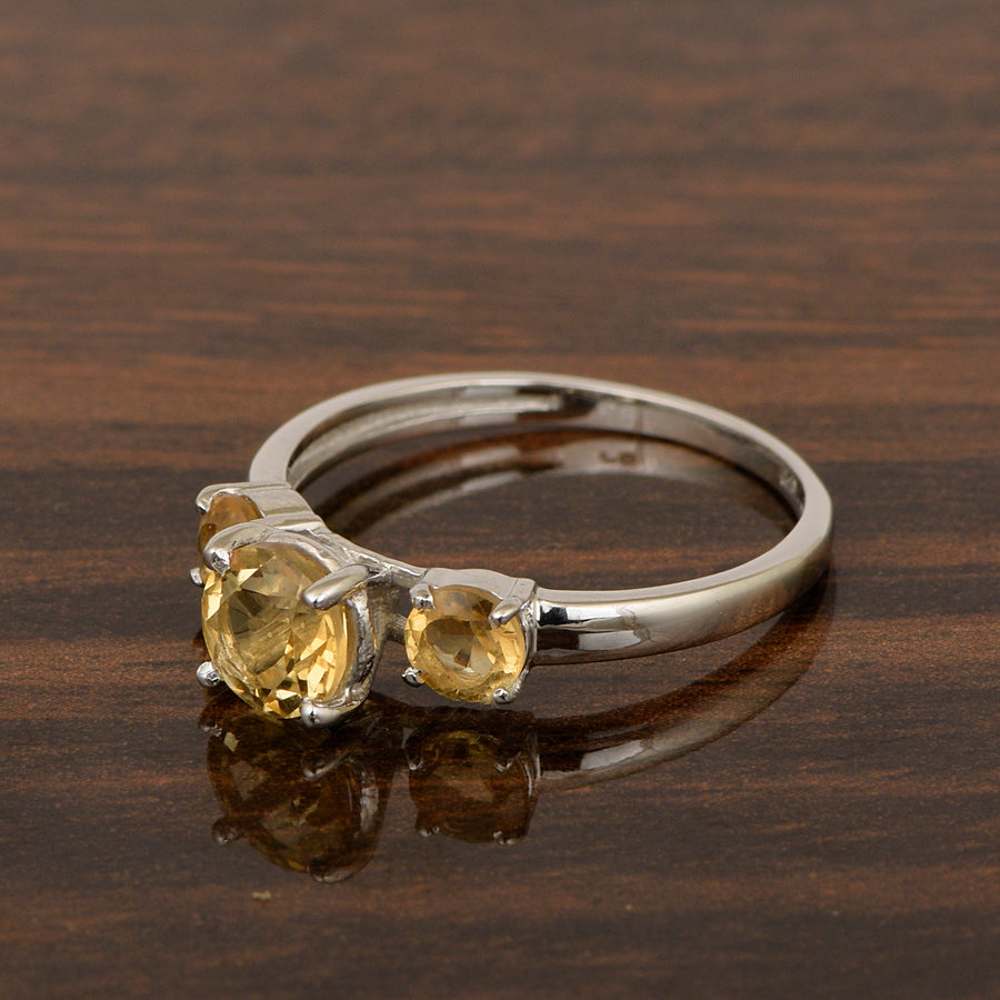 Citrine Classic Three Stone Ring -Sterling Silver