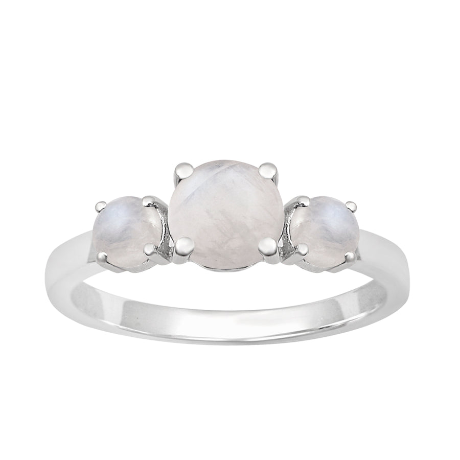 Moonstone Classic Three Stone Ring -Sterling Silver