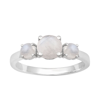 Trilogy Gemstone Moonstone 3-Stone 0.60 Ctw 925 Sterling Silver Ring - Kimaya INC