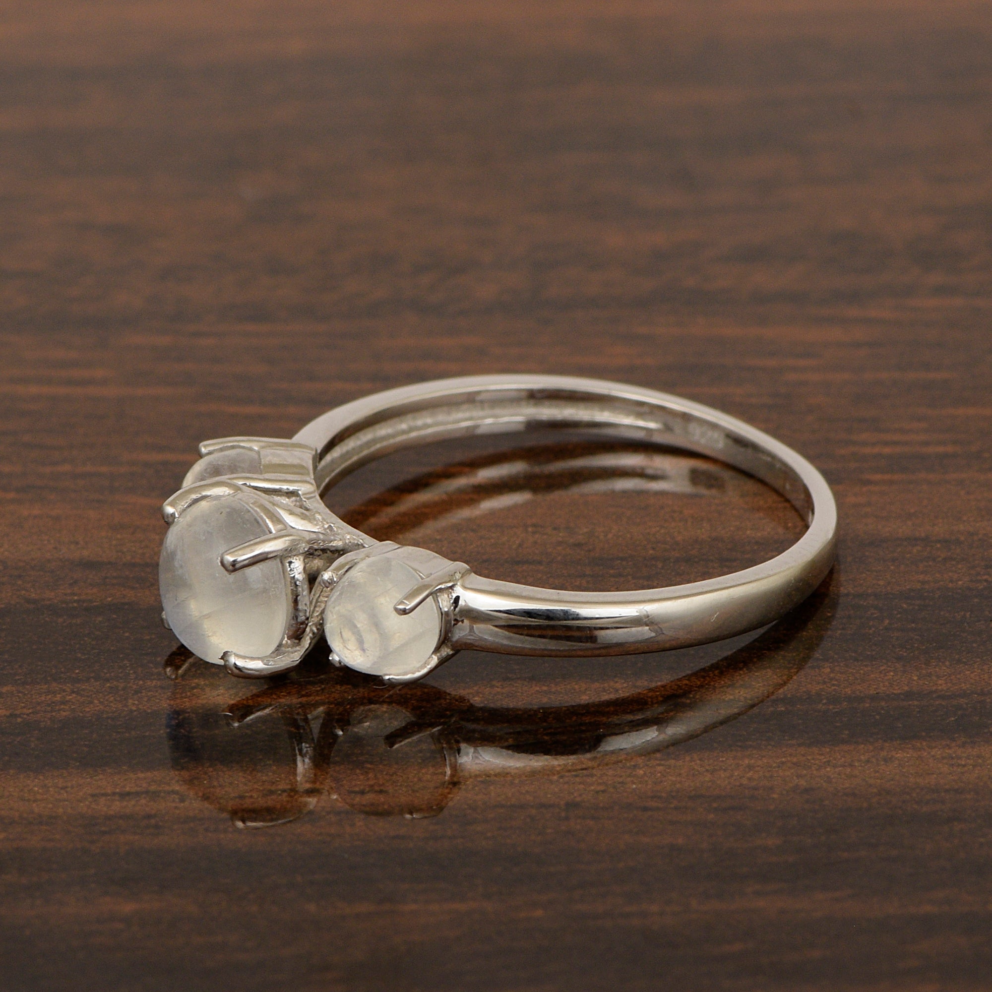 Trilogy Gemstone Moonstone 3-Stone 0.60 Ctw 925 Sterling Silver Ring - Kimaya INC