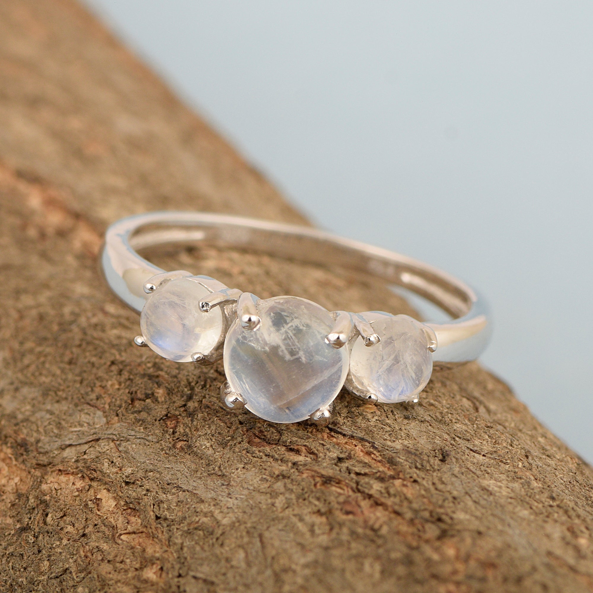 Trilogy Gemstone Moonstone 3-Stone 0.60 Ctw 925 Sterling Silver Ring - Kimaya INC