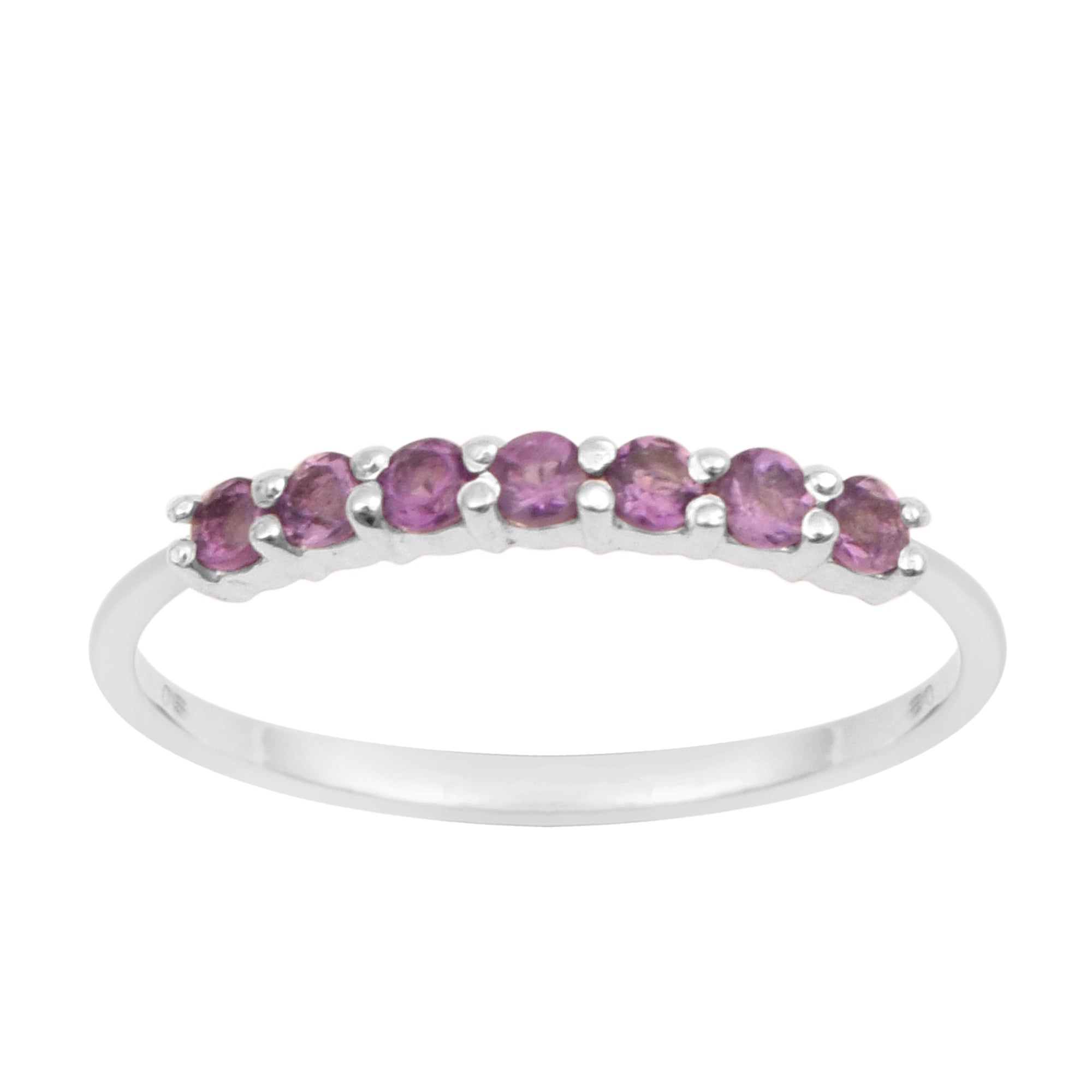 925 Sterling Silver 7-Stone 0.70 Ctw Amethyst Women Wedding Rings - Kimaya INC