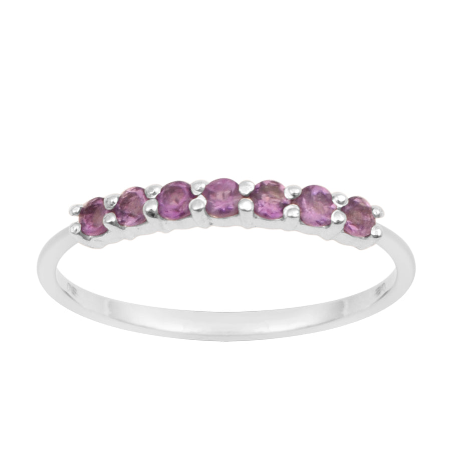 Amethyst Seven Stone Half Eternity Ring - Sterling Silver