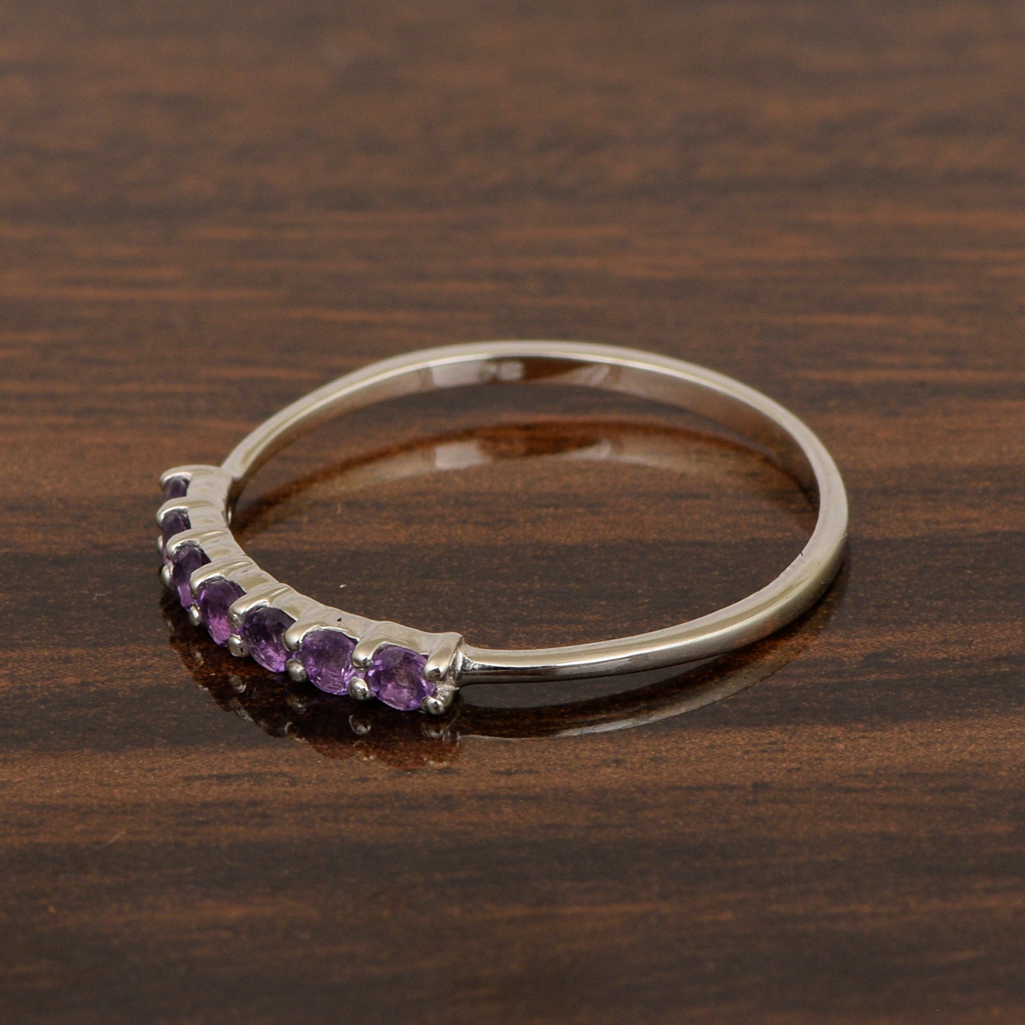 925 Sterling Silver 7-Stone 0.70 Ctw Amethyst Women Wedding Rings - Kimaya INC