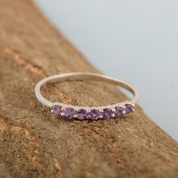 925 Sterling Silver 7-Stone 0.70 Ctw Amethyst Women Wedding Rings - Kimaya INC