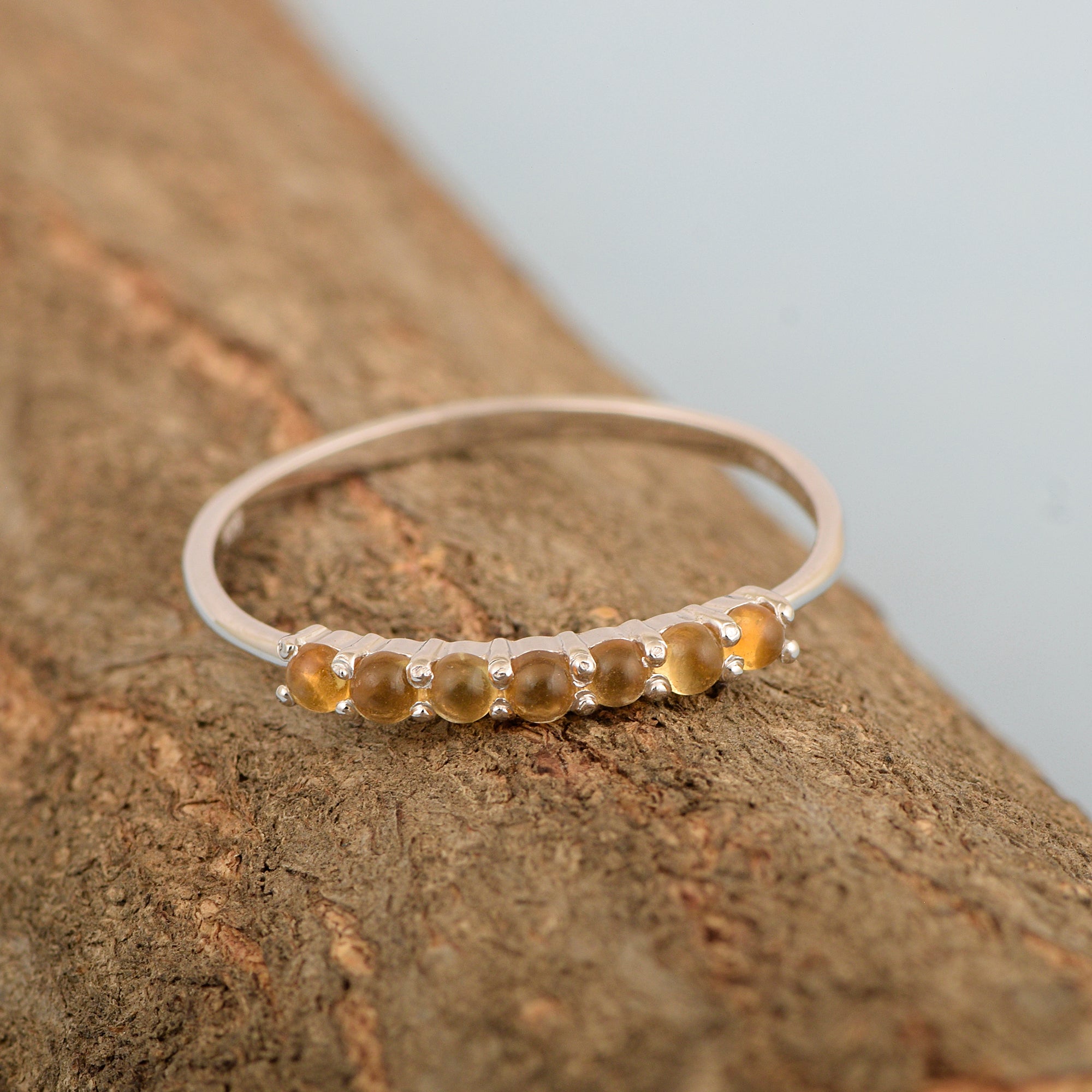 925 Sterling Silver 7-Stone 0.70 Ctw Citrine Women Wedding Rings - Kimaya INC