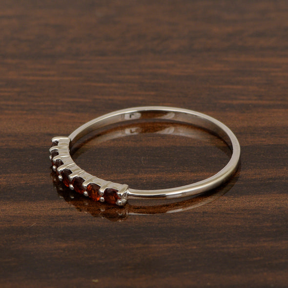 925 Sterling Silver 7-Stone 0.70 Ctw Garnet Women Wedding Rings - Kimaya INC