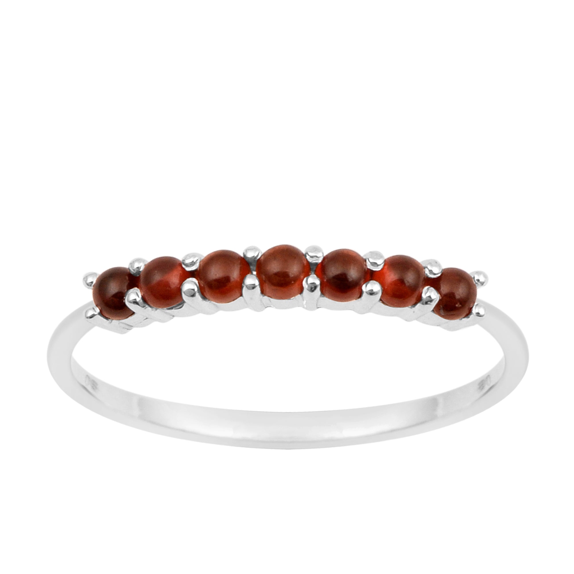 925 Sterling Silver 7-Stone 0.70 Ctw Garnet Cabochon Women Wedding Rings - Kimaya INC