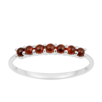 925 Sterling Silver 7-Stone 0.70 Ctw Garnet Cabochon Women Wedding Rings - Kimaya INC