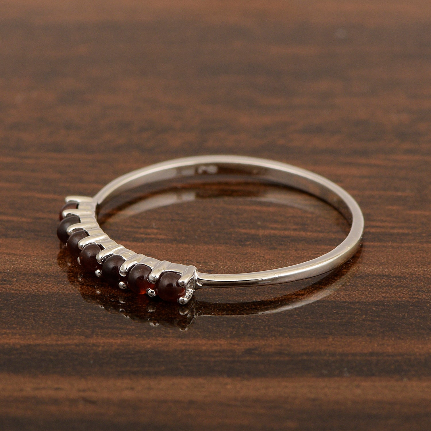 925 Sterling Silver 7-Stone 0.70 Ctw Garnet Cabochon Women Wedding Rings - Kimaya INC