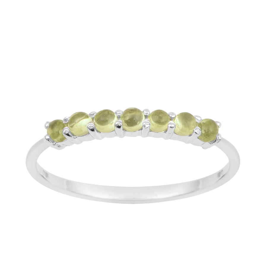 Peridot Cabochon Seven Stone Half Eternity Ring - Sterling Silver