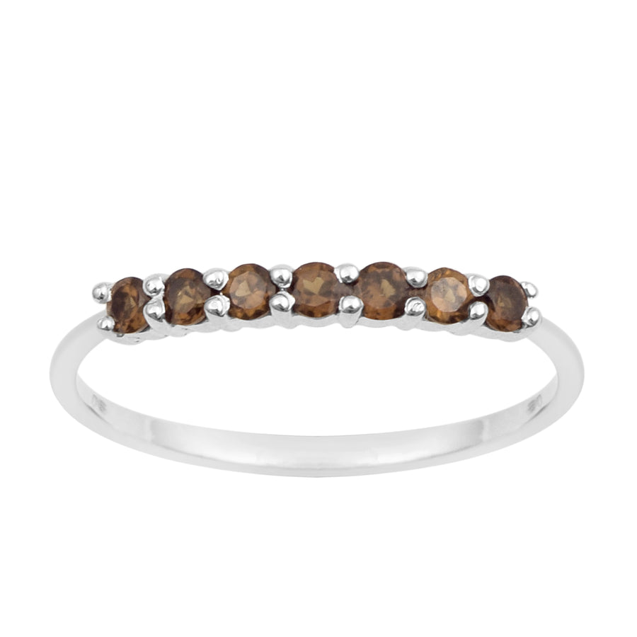 Smoky Quartz Seven Stone Half Eternity Ring - Sterling Silver