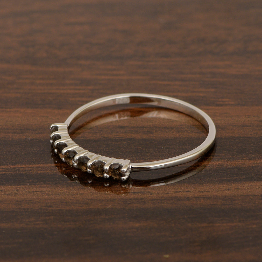 Smoky Quartz Seven Stone Half Eternity Ring - Sterling Silver