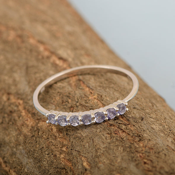 925 Sterling Silver 7-Stone 0.70 Ctw Tanzanite Women Wedding Rings - Kimaya INC