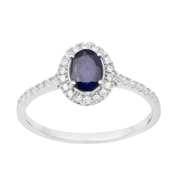 925 Sterling Silver Oval Blue Sapphire Women's Solitaire Ring - Kimaya INC