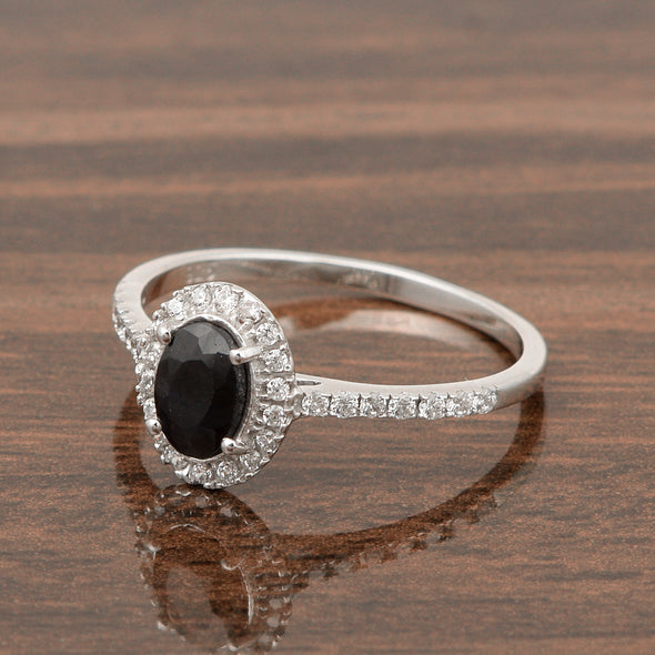 925 Sterling Silver Oval Blue Sapphire Women's Solitaire Ring - Kimaya INC