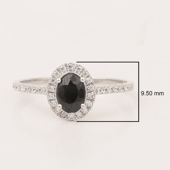 925 Sterling Silver Oval Blue Sapphire Women's Solitaire Ring - Kimaya INC