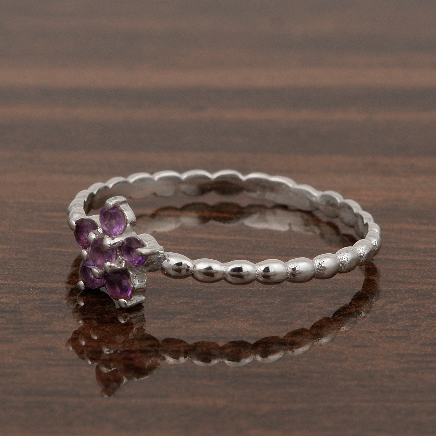 925 Sterling Silver Round 0.25 Ctw Amethyst Stackable Women Ring - Kimaya INC