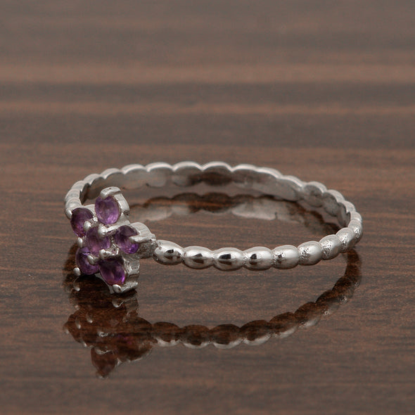 925 Sterling Silver Round 0.25 Ctw Amethyst Stackable Women Ring - Kimaya INC