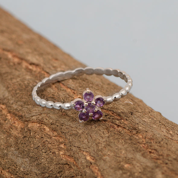 925 Sterling Silver Round 0.25 Ctw Amethyst Stackable Women Ring - Kimaya INC