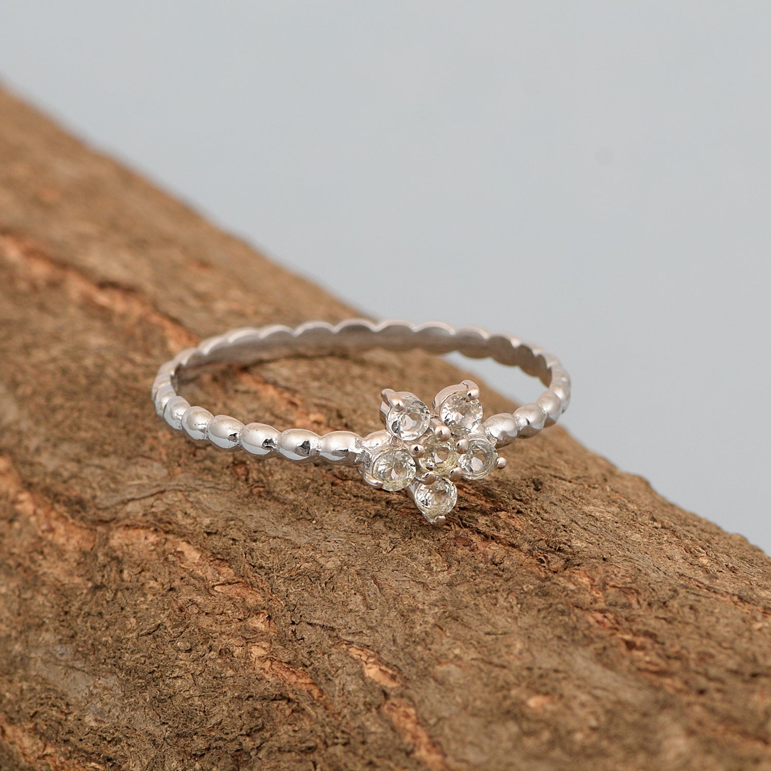 925 Sterling Silver Round 0.25 Ctw Aquamarine Stackable Women Ring - Kimaya INC