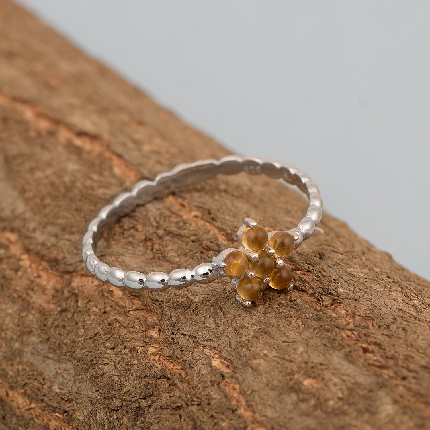 925 Sterling Silver Round 0.25 Ctw Citrine Cab Stackable Women Ring - Kimaya INC