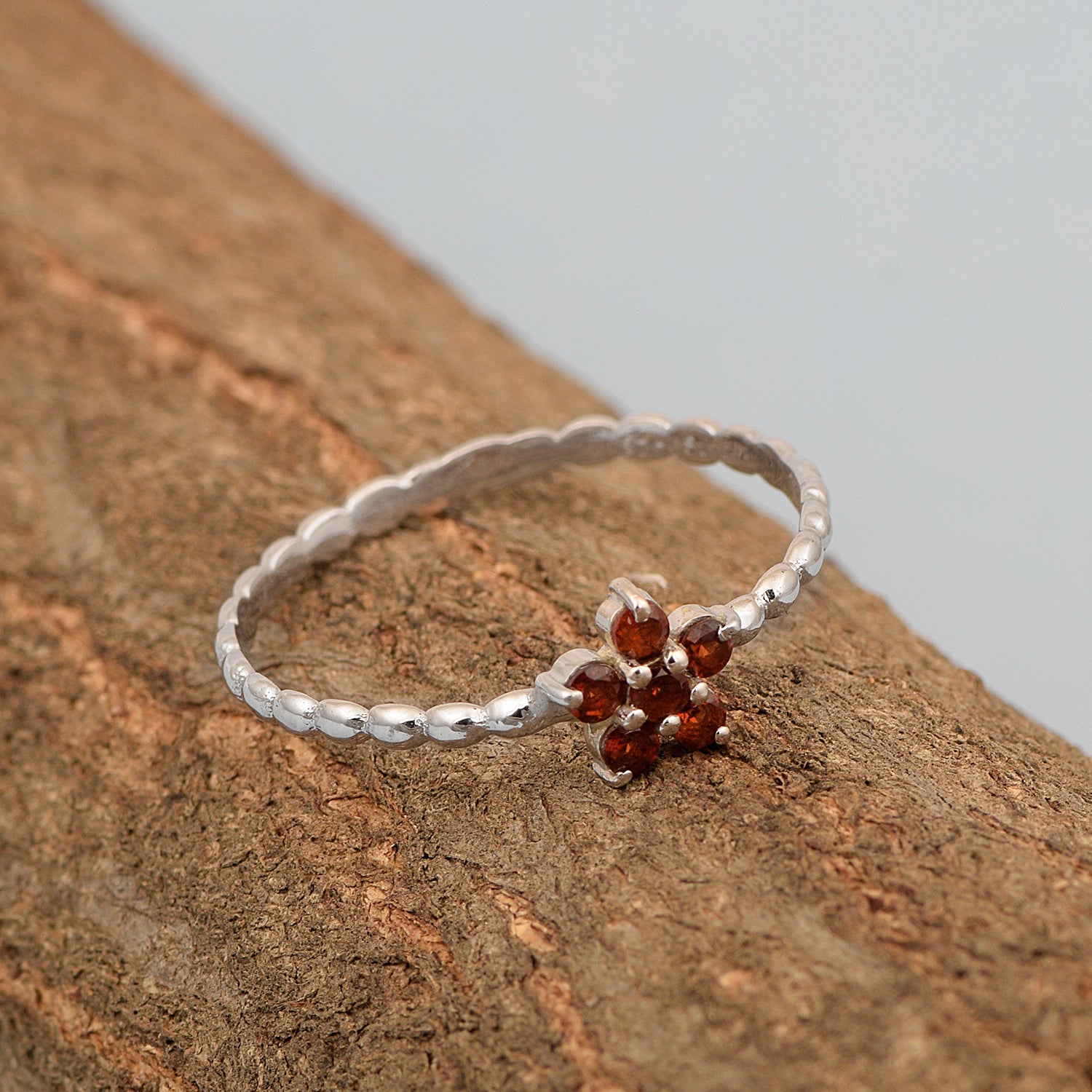 925 Sterling Silver Round 0.25 Ctw Garnet Stackable Women Ring - Kimaya INC