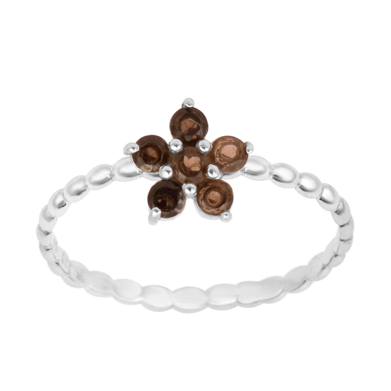 925 Sterling Silver Round 0.25 Ctw Smoky Quartz Stackable Women Ring - Kimaya INC