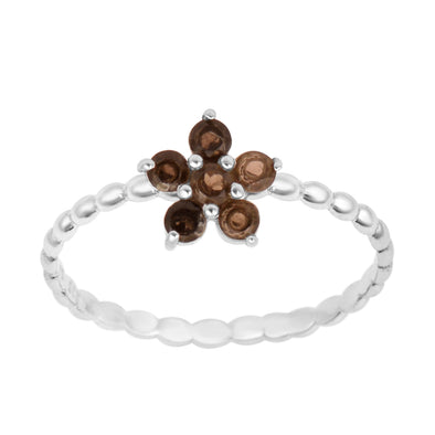 925 Sterling Silver Round 0.25 Ctw Smoky Quartz Stackable Women Ring - Kimaya INC