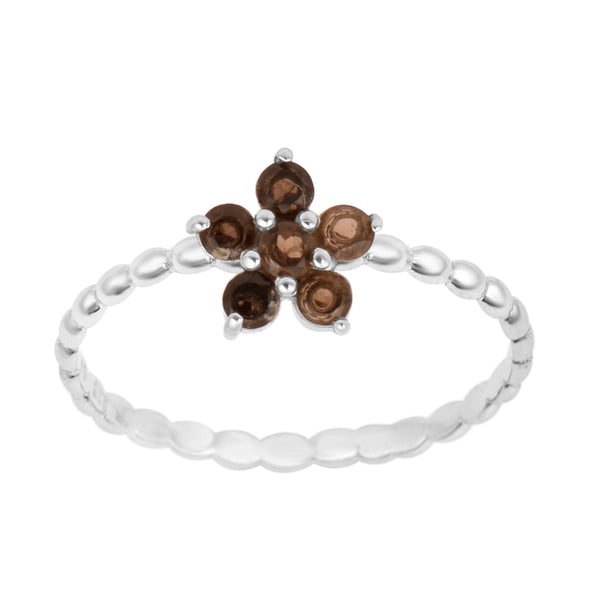 925 Sterling Silver Round 0.25 Ctw Smoky Quartz Stackable Women Ring - Kimaya INC