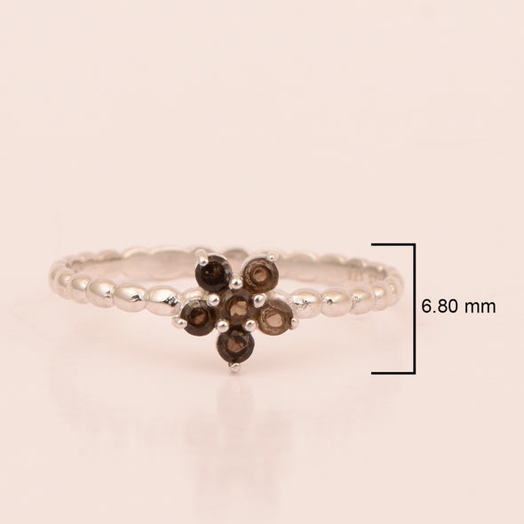 925 Sterling Silver Round 0.25 Ctw Smoky Quartz Stackable Women Ring - Kimaya INC