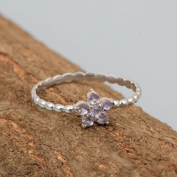 925 Sterling Silver Round 0.25 Ctw Tanzanite Stackable Women Ring - Kimaya INC