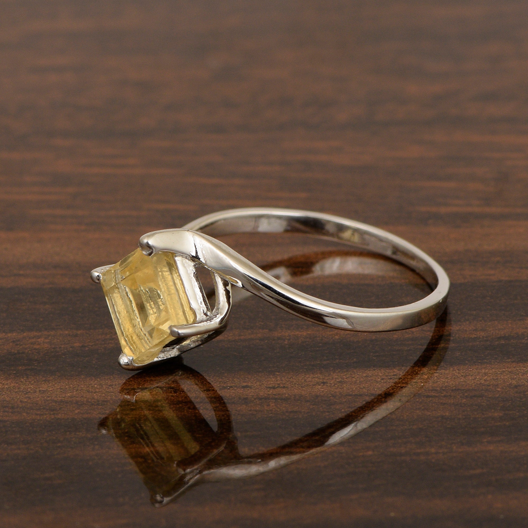 Princess Cut Square 5mm Citrine 925 Sterling Silver Wedding Ring - Kimaya INC